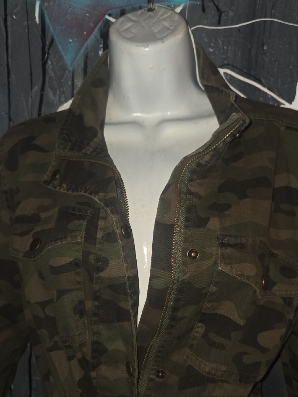 Mud Pie Women's Olive Camouflage Drawstring Utility Jacket